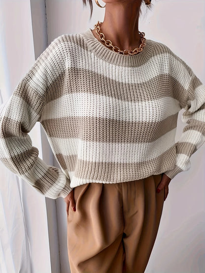 Women's Striped Sweater, Relaxed Winter Knit Top