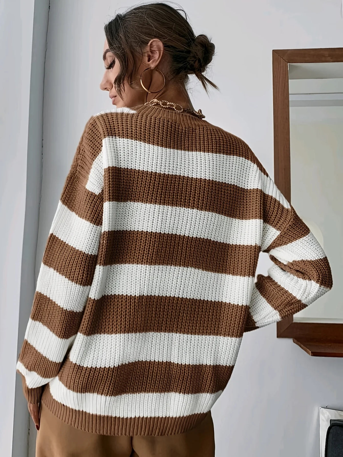 Women's Striped Sweater, Relaxed Winter Knit Top
