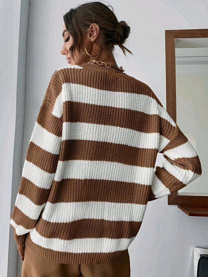 Women's Striped Sweater, Relaxed Winter Knit Top