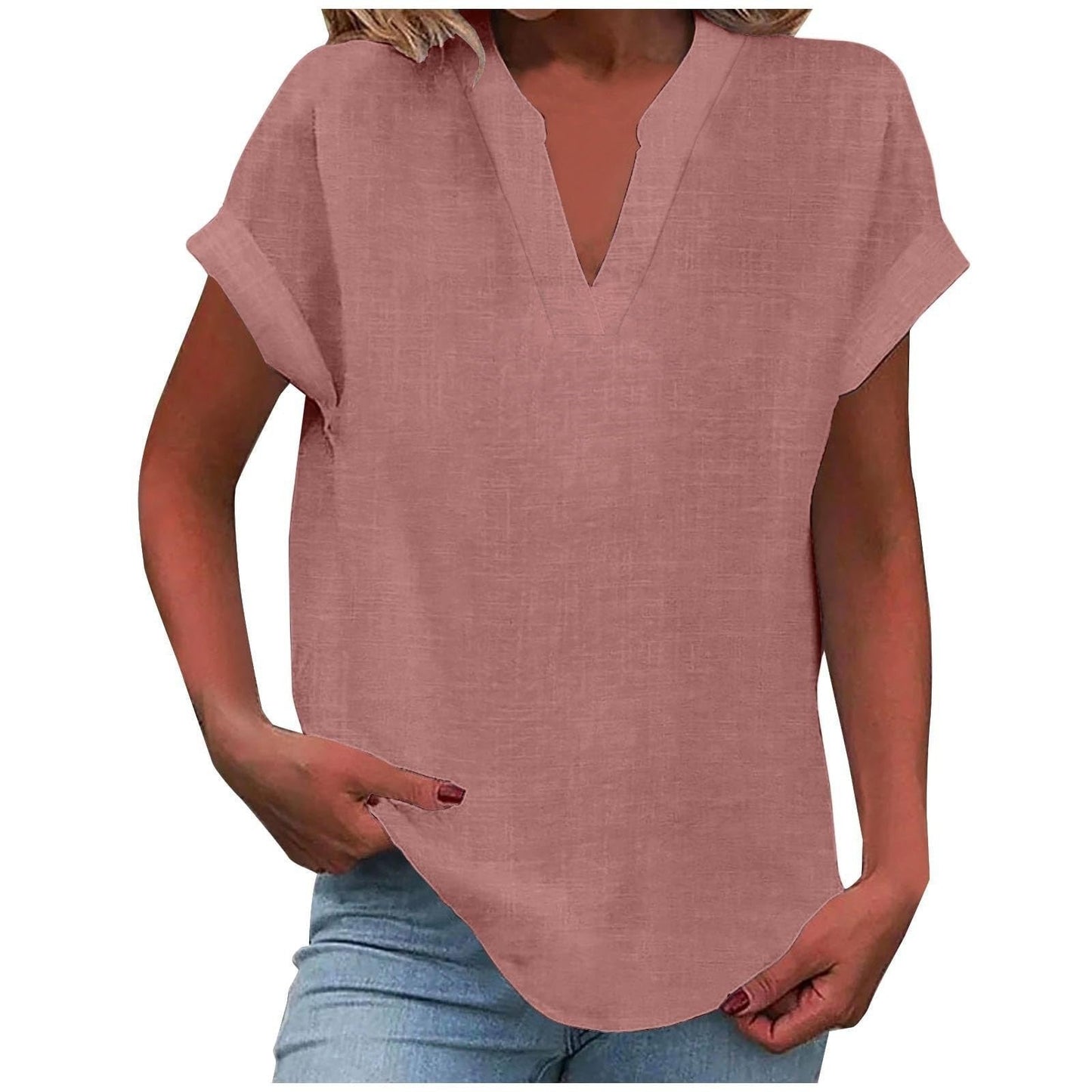 Women's light purple V-neck blouse with short sleeves