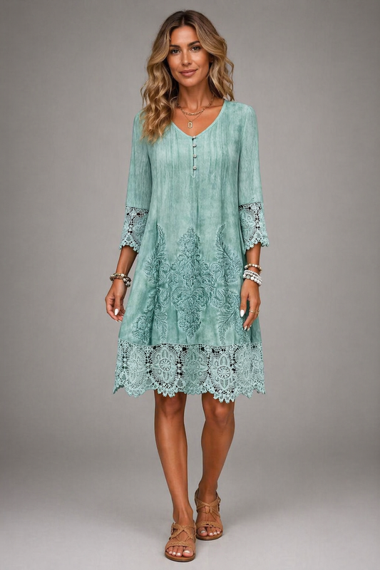 Midi Dress With Lace Details And 3/4 Sleeves 0
