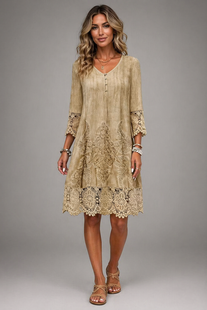 Midi Dress With Lace Details And 3/4 Sleeves 2
