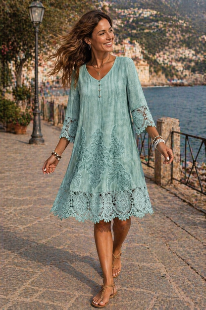 Midi Dress With Lace Details And 3/4 Sleeves 3