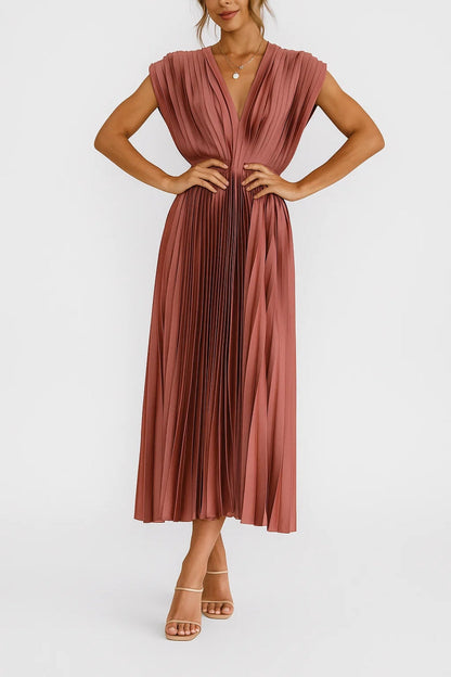 Midi Dress With Pleated Design And V-Neck 3
