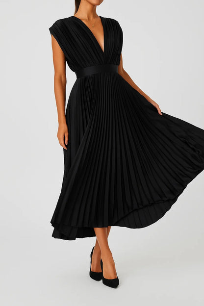 Midi Dress With Pleated Design And V-Neck 4