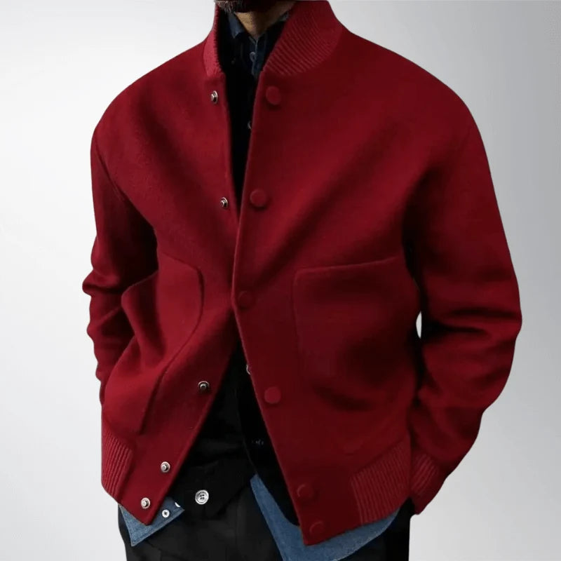 Zachary wool jacket, minimalist silhouette, front view