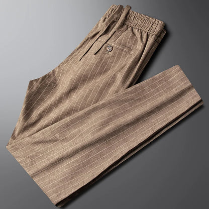 Men's camel cotton linen drawstring pants