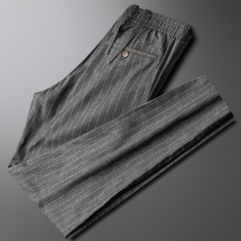 Men's gray cotton linen drawstring pants