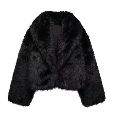 Wide-Lapel Midi Faux Fur Coat with Hook-and-Eye Front – view 8