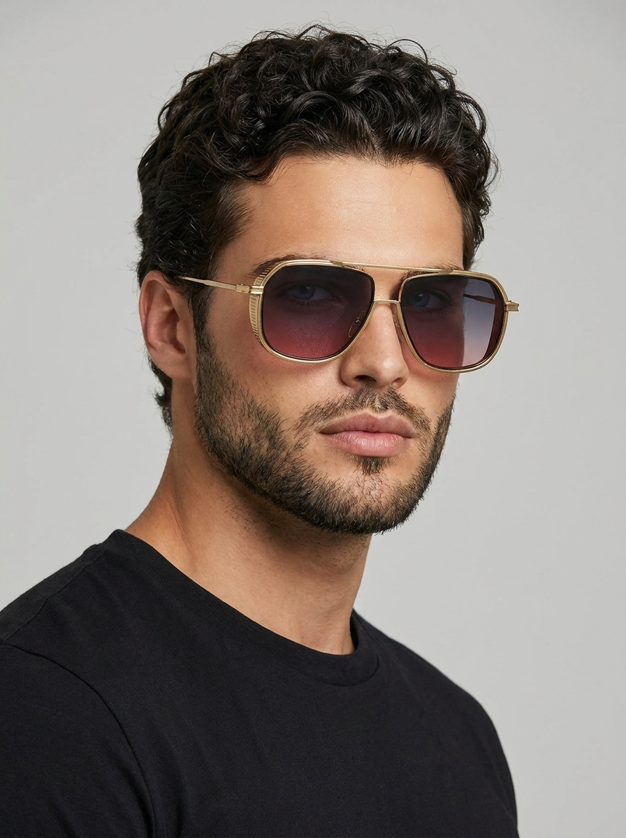 burgundy Square Aviator Sunglasses