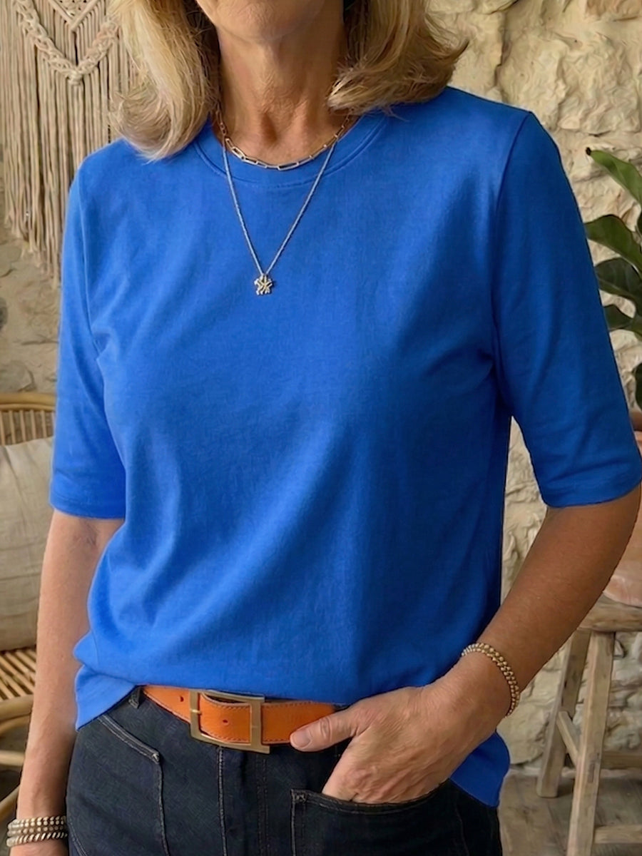 Half-sleeve cotton t-shirt in royal