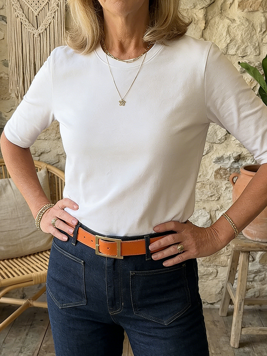 Half-sleeve cotton t-shirt in white