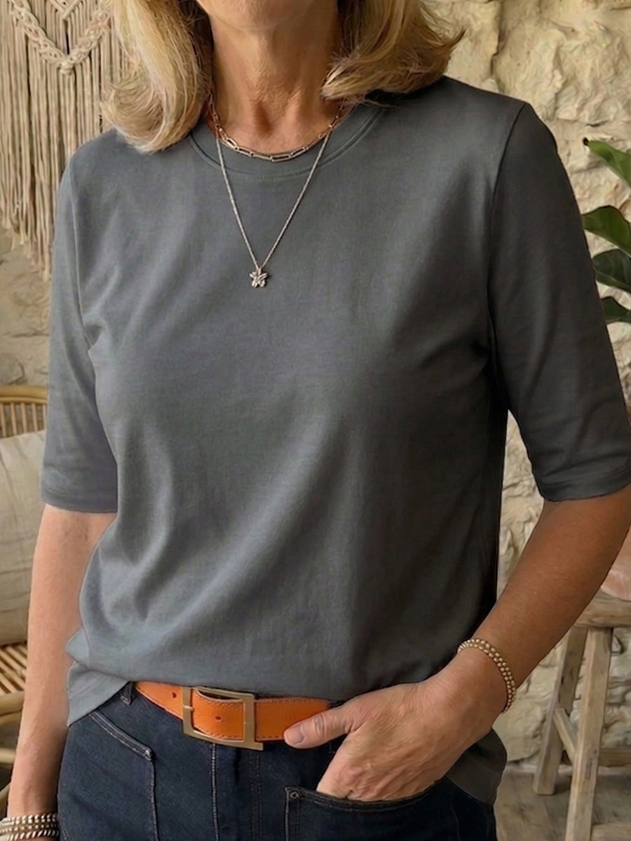 Half-sleeve cotton t-shirt in grey