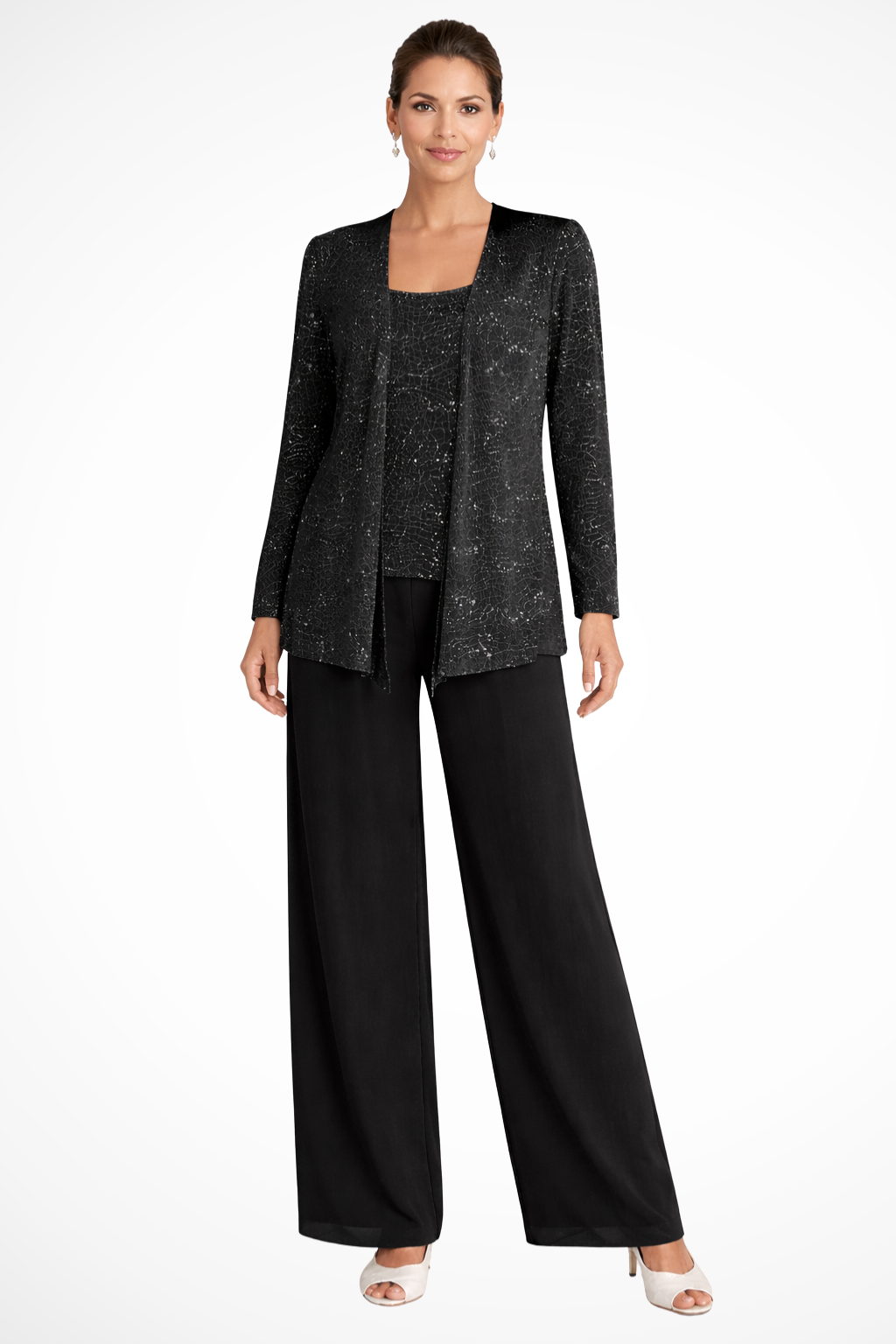 Women's silver 3 piece wide leg wedding guest pant suit