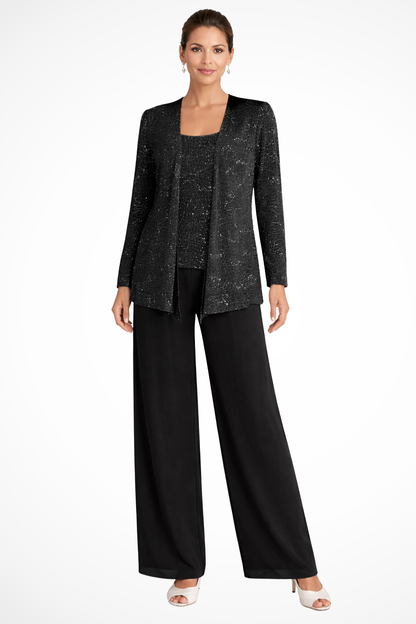 Women's silver 3 piece wide leg wedding guest pant suit