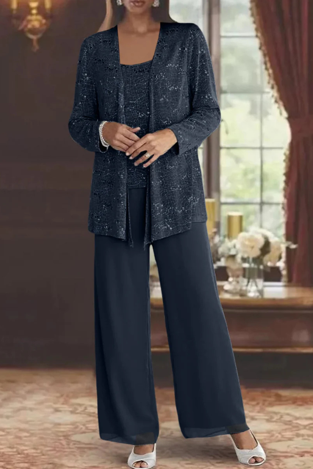 Women's black 3 piece wide leg wedding guest pant suit