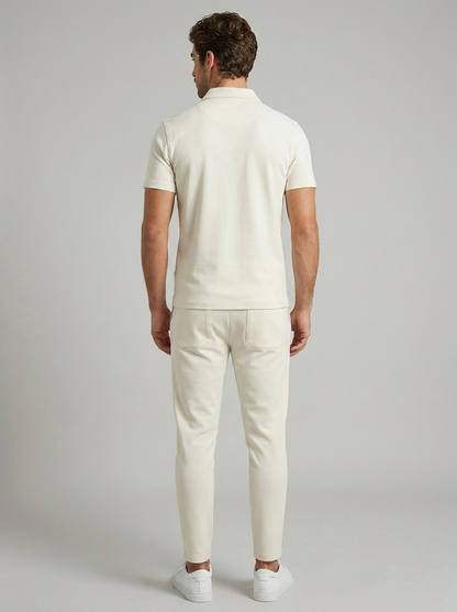 Men's beige Zip Polo and Pants Matching Set