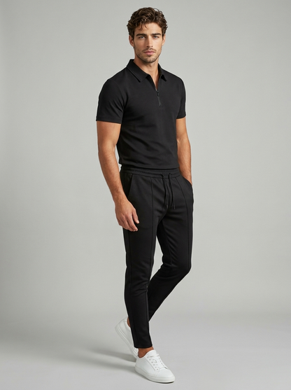 Men's beige Zip Polo and Pants Matching Set