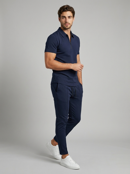 Men's beige Zip Polo and Pants Matching Set