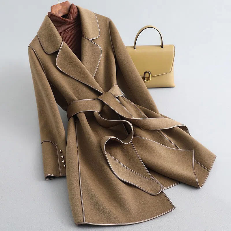Brown Belted Notch-Lapel Trench Coat