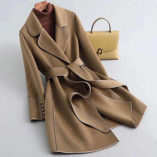 Brown Belted Notch-Lapel Trench Coat
