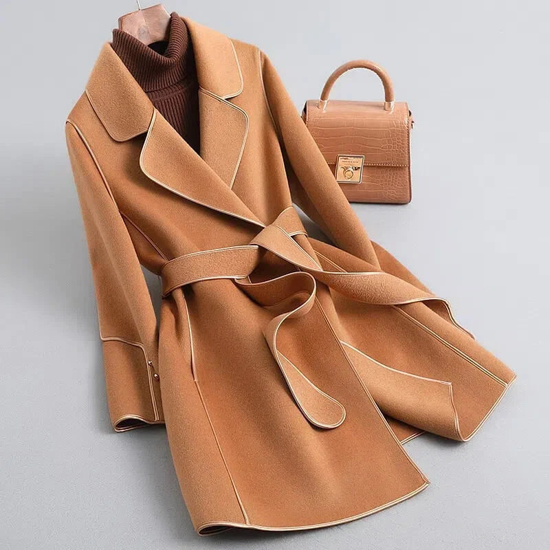 Orange Belted Notch-Lapel Trench Coat
