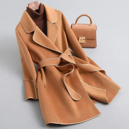 Orange Belted Notch-Lapel Trench Coat