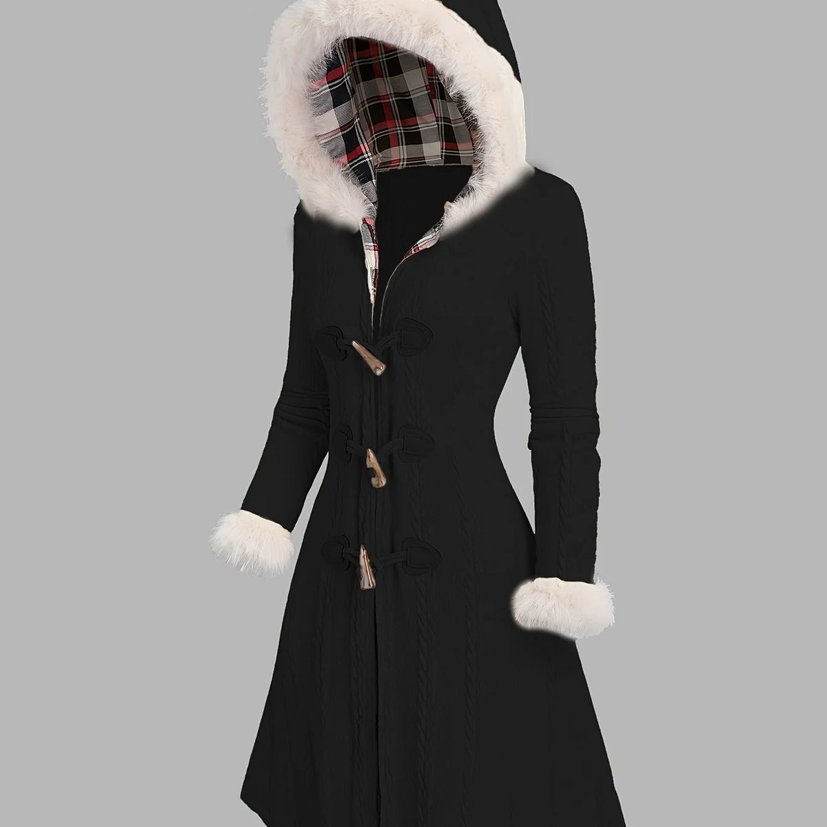 Women's Fur-Trimmed Longline Coat, Hooded Winter Style