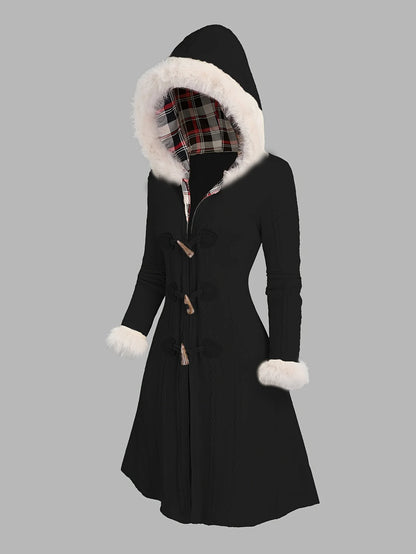 Women's Fur-Trimmed Longline Coat, Hooded Winter Style