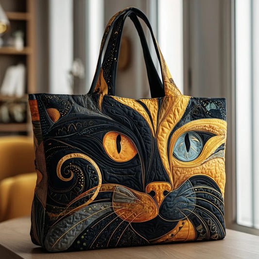 Multicolor Playful Cat Print Canvas Tote Bag