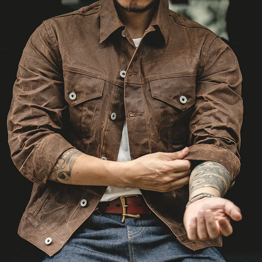 Dylan waxed cotton cruiser jacket, front view