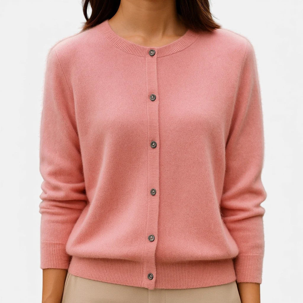 Women's pink button up cardigan sweater