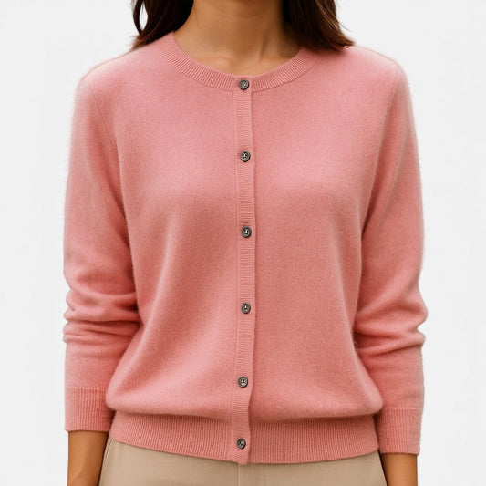 Women's pink button up cardigan sweater