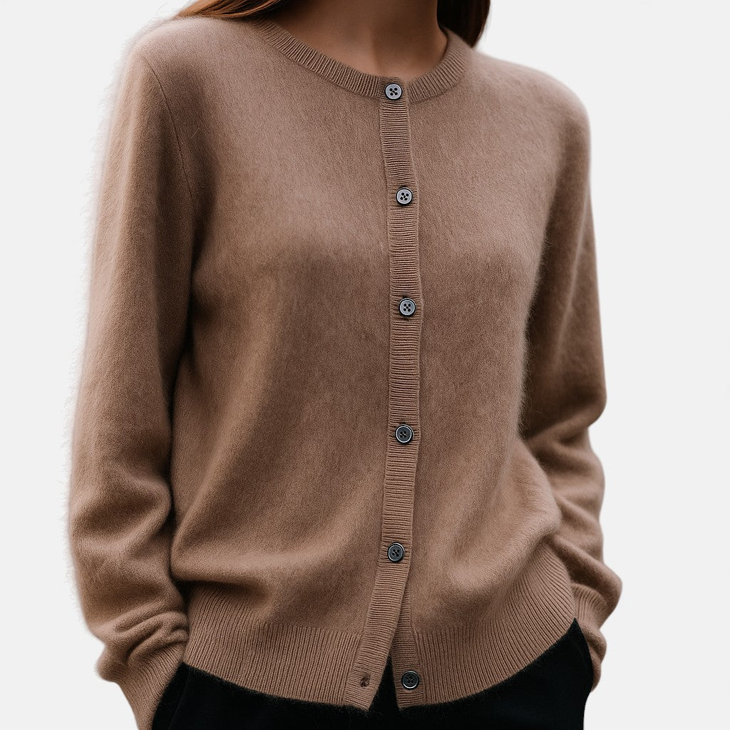 Women's brown button up cardigan sweater