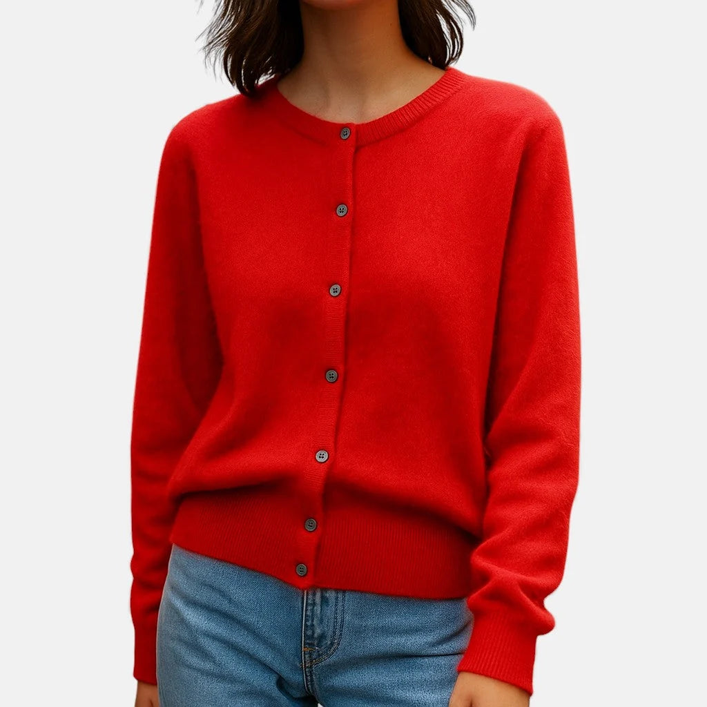 Women's red button up cardigan sweater