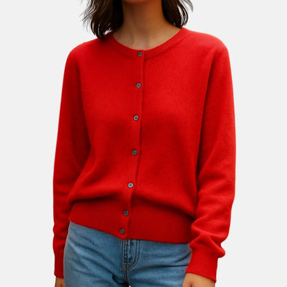 Women's red button up cardigan sweater