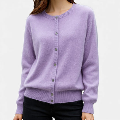 Women's purple button up cardigan sweater