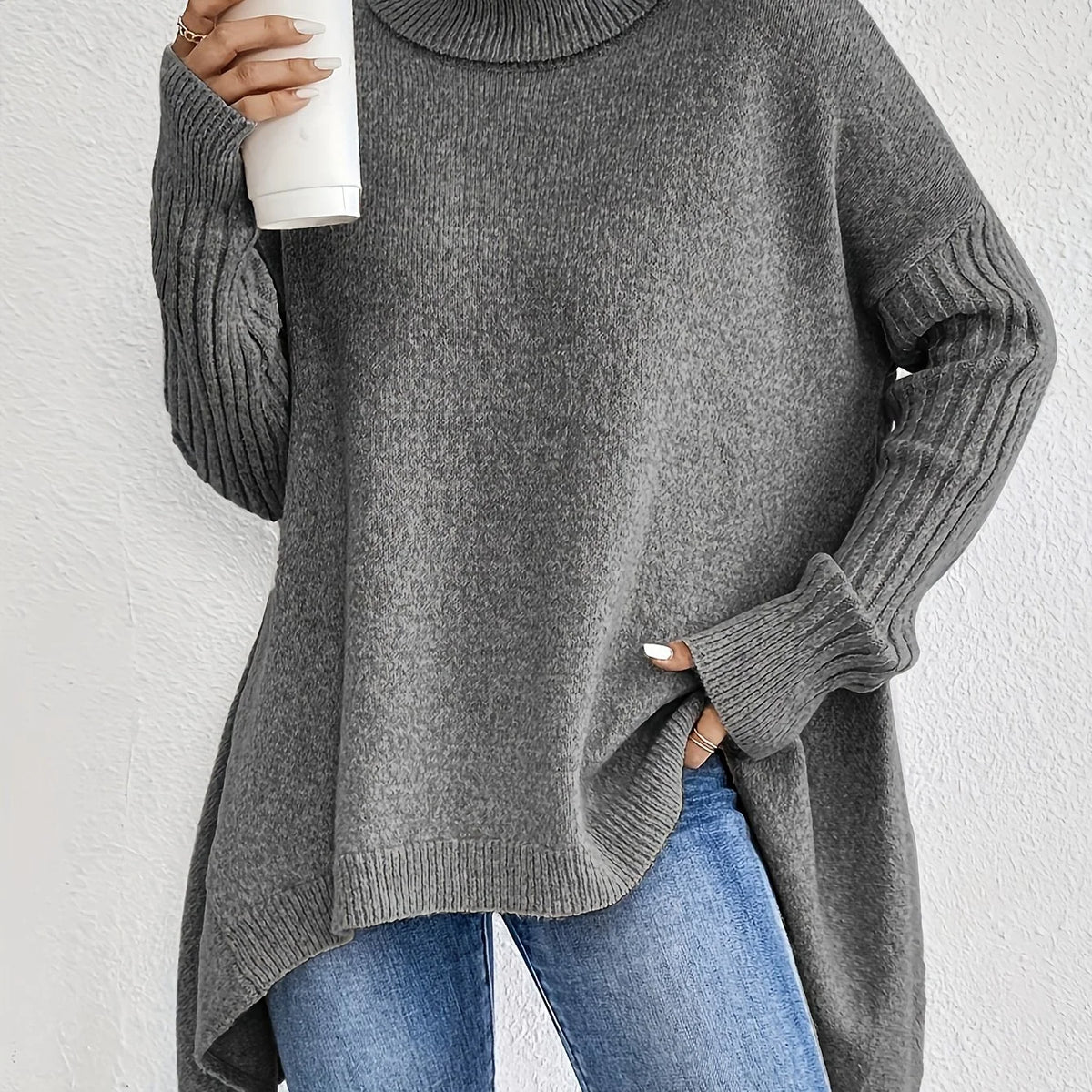 Women's High-Neck Sweater, Cozy Winter Knit Top