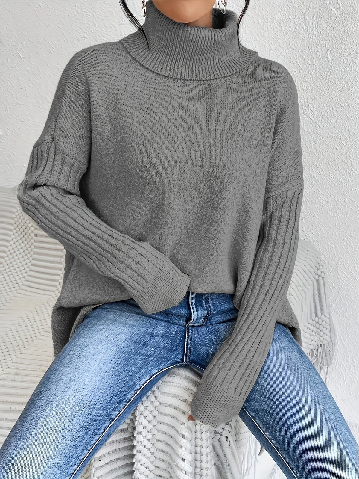 Women's High-Neck Sweater, Cozy Winter Knit Top