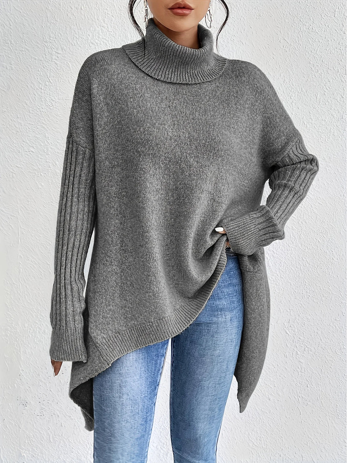 Women's High-Neck Sweater, Cozy Winter Knit Top