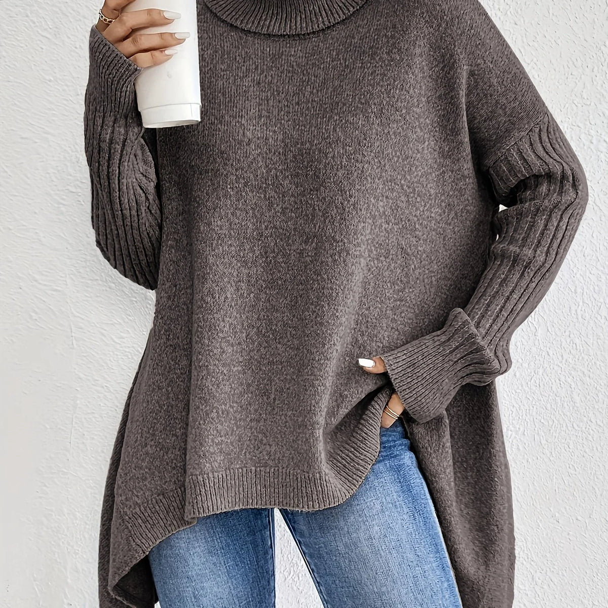Women's High-Neck Sweater, Cozy Winter Knit Top