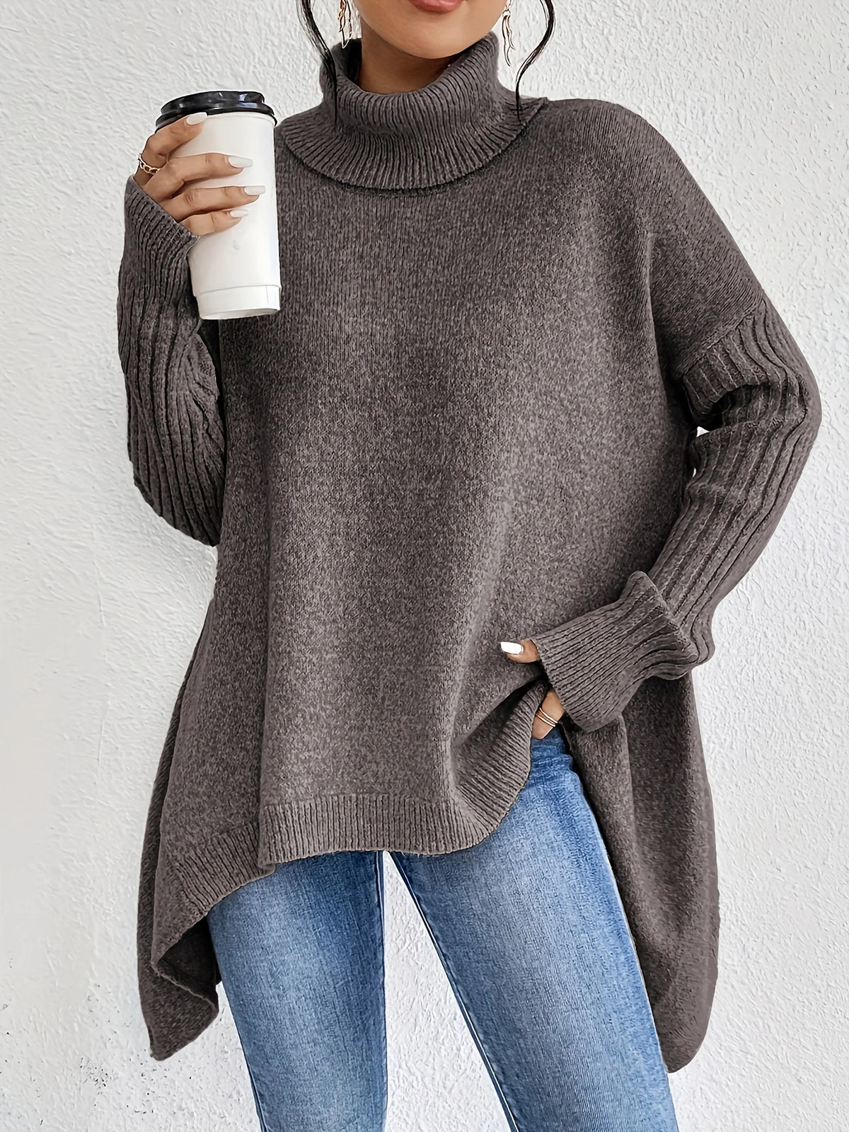 Women's High-Neck Sweater, Cozy Winter Knit Top