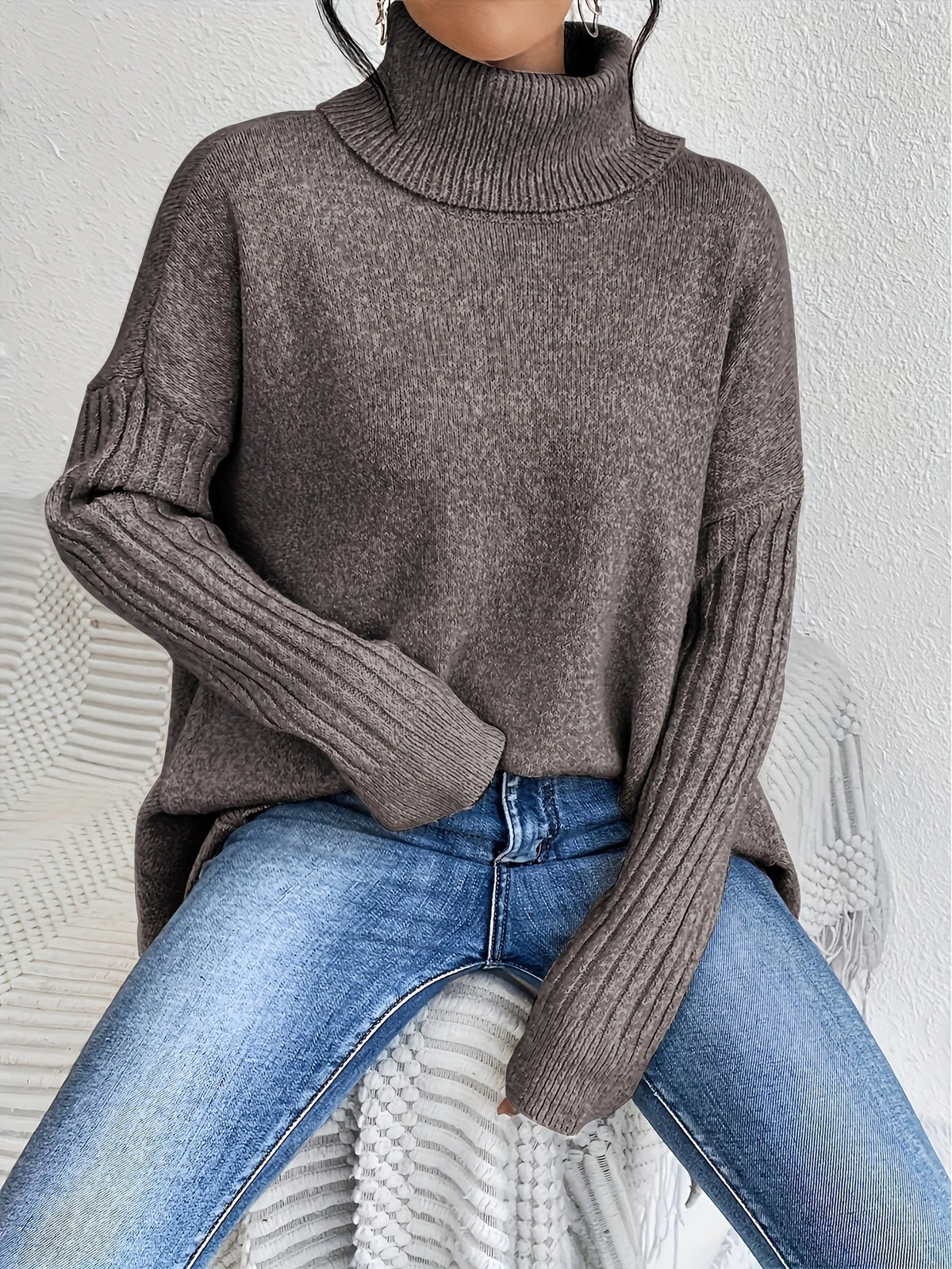 Women's High-Neck Sweater, Cozy Winter Knit Top