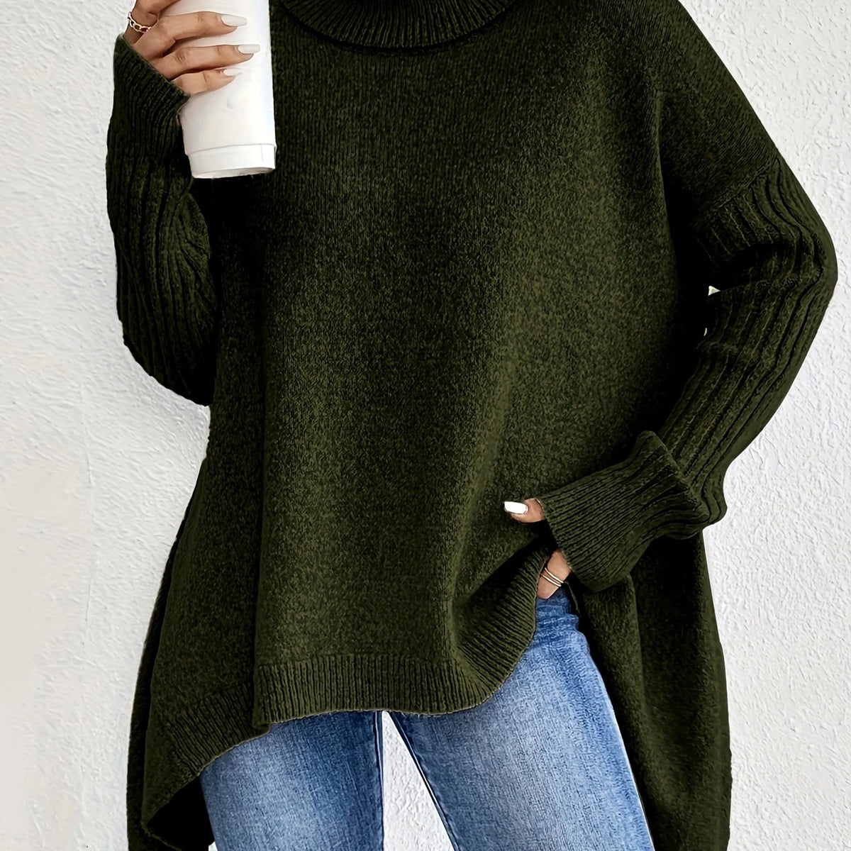 Women's High-Neck Sweater, Cozy Winter Knit Top