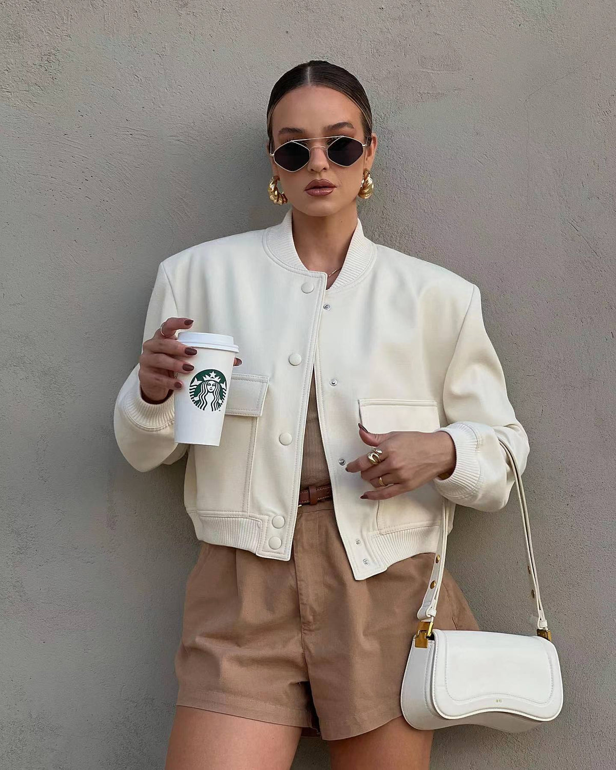 Oversized Bomber Jacket with Ribbed Collar and Cuffs