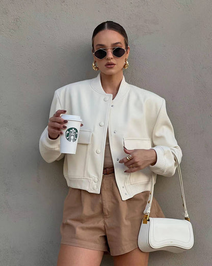 Oversized Bomber Jacket with Ribbed Collar and Cuffs