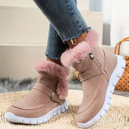 Pink Cozy Plush-Trimmed Winter Boots