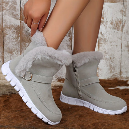 Grey Cozy Plush-Trimmed Winter Boots