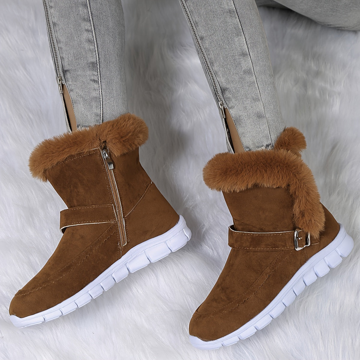 Brown Cozy Plush-Trimmed Winter Boots
