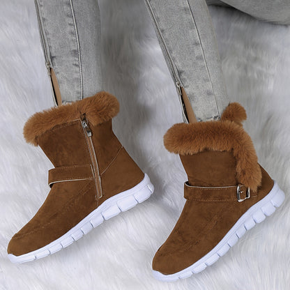 Brown Cozy Plush-Trimmed Winter Boots